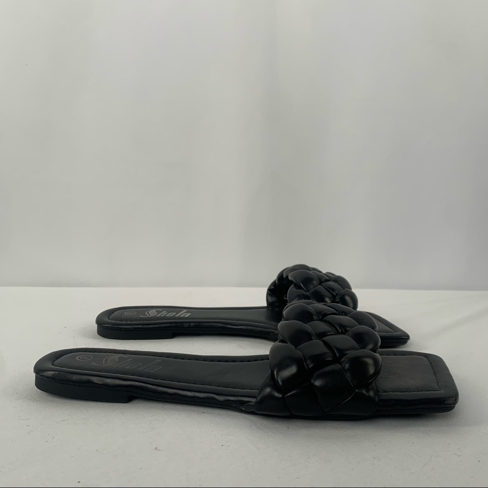 Sheln Faux Leather Braided Square Toe Sandals in Black Size 9 - Picture 3 of 8